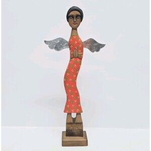 Roberto Rodriguez Wooden Angel Lady Metal Wings Lamanai Gallery Mexican Folk Art
